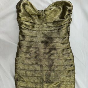 For Love And Lemons Metallic Gold Mini Bodycon Dress